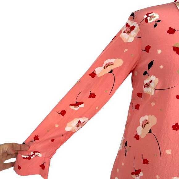 Talbots Floral Print Silk Blouse Pink Red Size SP - Picture 3 of 9